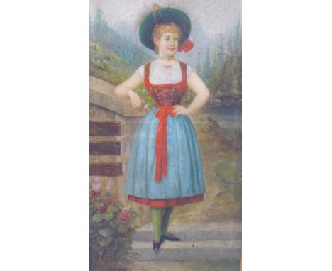 A 19th Century Continental school, portrait of a lady in a mountainous landscape, oil on canvas, signed 'Bohna' lower right, 