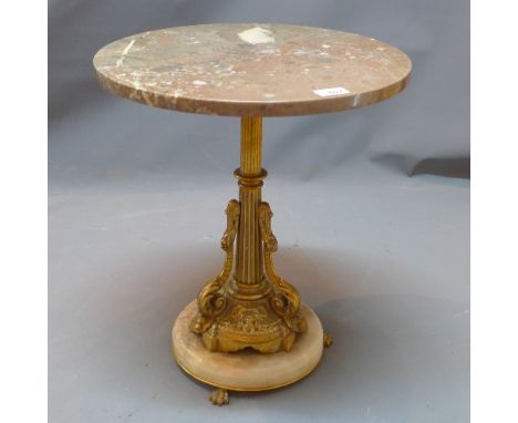 An 18th Century style lamp table with marble top, raised on ornate ormolu base. H-50cm 