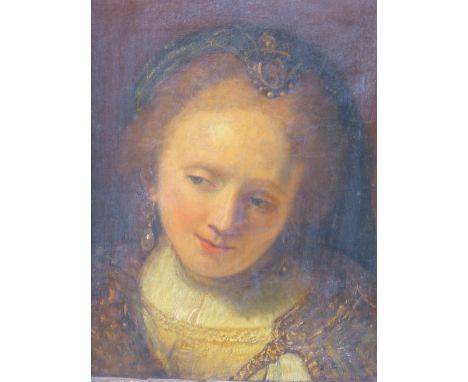 In the manner of Rambrandt, 18th Century Continental school, head and shoulder portrait of a lady, oil on canvas, unsigned, o