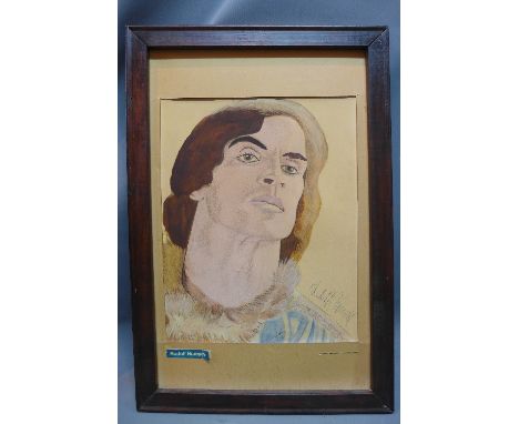 G Smith (20th Century school), portrait of Rudolf Nureyev, pencil and watercolour, signed and dated 1976 by artist and signed