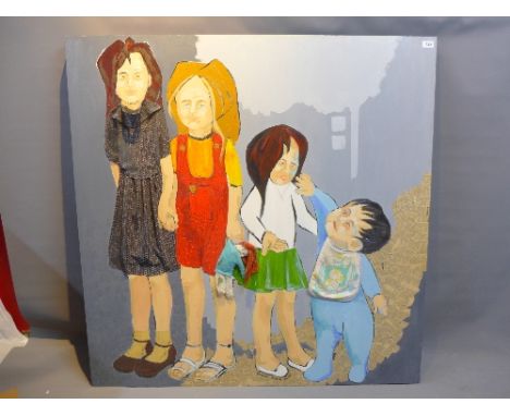 Debora Spera, 'Los Hijos de la Coneja', mixed media on wood, signed lower left, 125 x 122cm