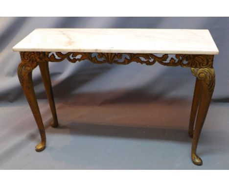 A giltwood console table with marble top