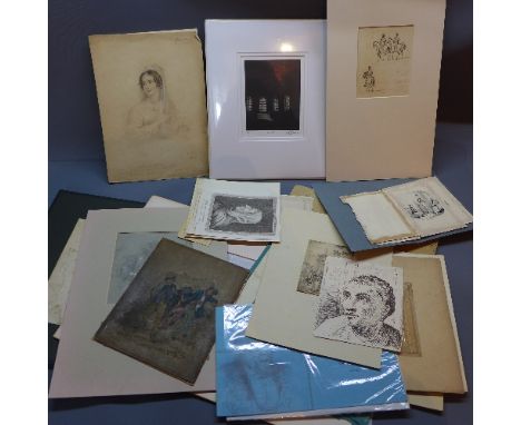 A collection of 19th Century and later drawings and prints to include old master style examples. 
