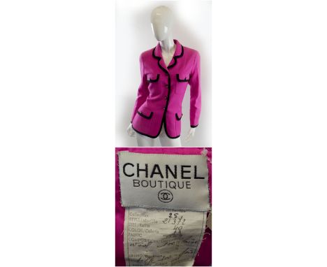 VINTAGE CHANEL JACKET, collection '25', fitted jacket from Chanel Boutique, small shoulder pads, four pocket front detail, bl