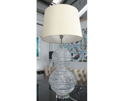 WILLIAM YEOWARD GLASS SWIRL BALL LAMP, with shade, overall 90cm H. 