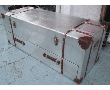 TRUNK, Aviation style with rising lid and drawer below in aluminium finish, 120cm x 40cm x 45cm H. 