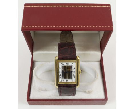 MUST DE CARTIER GOLD LADIES WRISTWATCH, with signed three colour rectangular dial and black Roman numerals, Swiss made and st