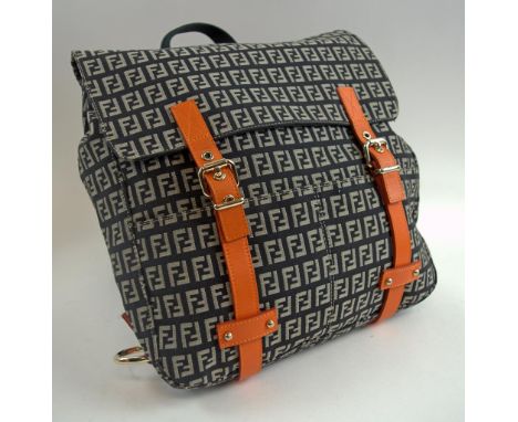FENDI BACKPACK, 2003, single carry strap a top and two adjustable back straps, light gold hardware,monogram print canvas with