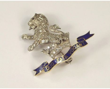 SWEETHEART PIN.A 7th Princess Royal's Dragoon Guards sweetheart brooch, set throughout with diamonds & blue enamel.