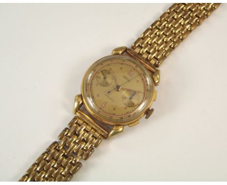 VENUS WATCH.A gentleman's vintage Venus wristwatch, with gold plated case & bracelet strap, the gold coloured dial with two s