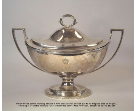 PAUL STORR. A George III silver soup tureen, by Paul Storr. The upper rim, handles &amp; pedestal foot with reeded decoration
