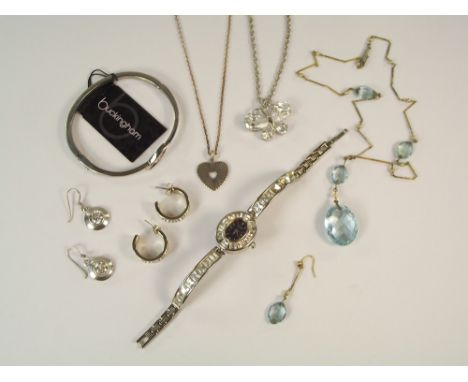 COSTUME JEWELLERY. Including a 1930s pendant, a lady's paste set watch etc.