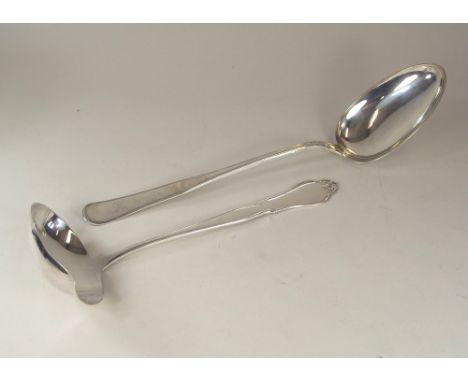 DANISH SILVER ETC. A late 19th century Danish silver fiddle &amp; thread pattern large basting spoon. Stamped Danish mark &am