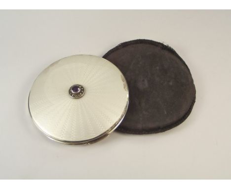 POWDER COMPACT. A silver, white enamelled &amp; marcasite powder compact (some damage). Note: Sold on behalf of the Pengersic