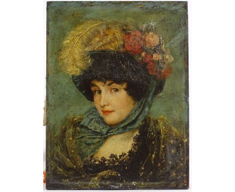Carl Kahler (1855 - 1906), oil on wood panel, portrait of a woman, signed, 9" x 6.75", unframed