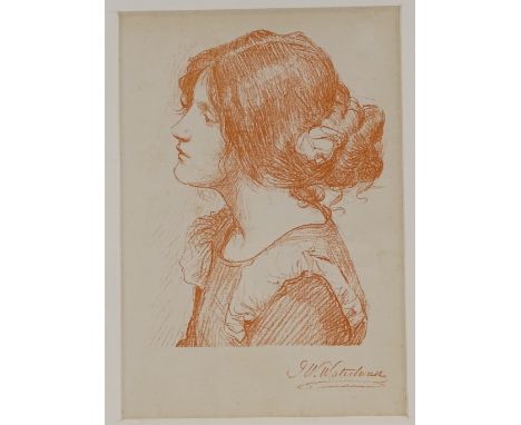 J W Waterhouse, auto lithograph, portrait of a girl, issued by the Studio 1896, 11" x 7.5", framed