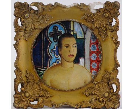 Modern oil on canvas laid on board, portrait of a man, 10" across