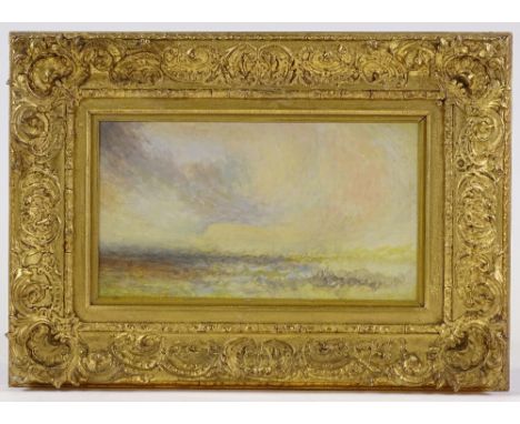 Follower of J M W Turner, oil on board, impressionist seascape, unsigned, 7" x 12", framed