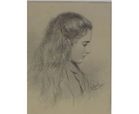 Ralph St John Ainslie (1861 - 1908), pencil portrait of a girl, signed and dated 1904, 9" x 7", framed