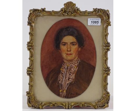 May Furniss, watercolour, portrait of a woman, signed, 9" x 6.5", framed