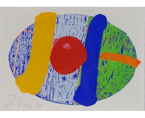 Albert Irvin, colour screen print, abstract, signed in pencil, dated 1999, sheet size 6" x 8", framed