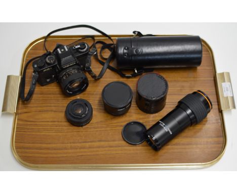 VINTAGE YASHICA FR1 CAMERA WITH CARL ZEISS LENS &amp; 3 OTHER VINTAGE LENSES     