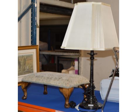 MODERN LAMP WITH SHADE &amp; SMALL PADDED STOOL     