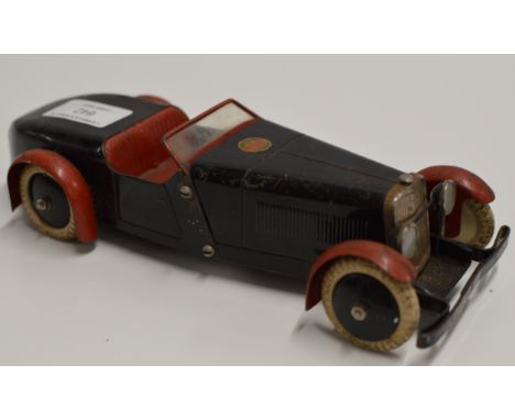 RARE BLACK PRE WAR MECCANO CONSTRUCTOR WIND UP TIN PLATE RACING CAR MODEL     