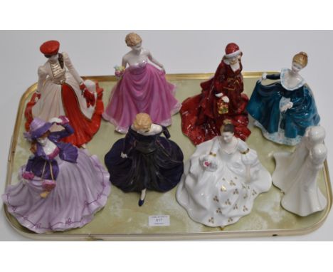 TRAY CONTAINING VARIOUS FIGURINE ORNAMENTS, ROYAL WORCESTER, ROYAL DOULTON, COALPORT ETC     