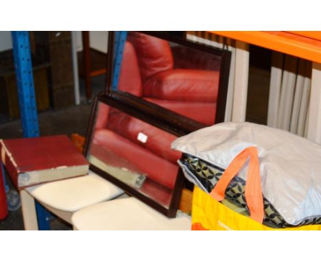 STAG MAHOGANY 3 SECTION MIRROR, PHOTO ALBUM &amp; BAG WITH CURTAINS &amp; CUSHIONS