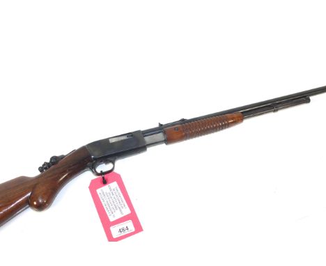 A F.N. Browning's Patent .22 R/F pump action rifle Ser. No. 91842. In overall good condition complete with fine rear sight.
T