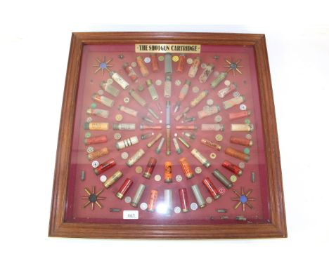 A cartridge display board 23" x 23" approx. (NB this item in need of some repair and restoration) some contents may not be in