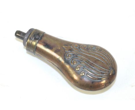 An embossed pistol powder flask 