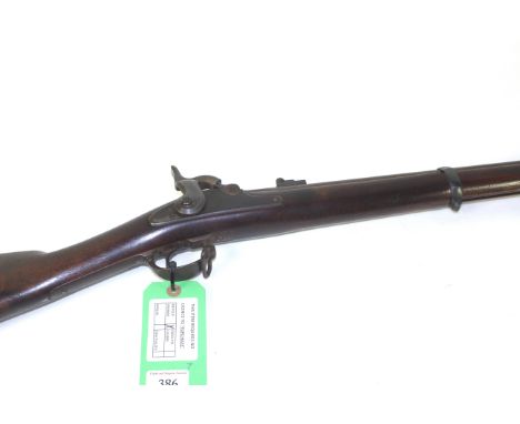 A U.S. Springfield style two band short rifle of .58 bore. Lock marked 1863 U.S. (under eagle) U.A. Co. (Union Arms Co.) New 