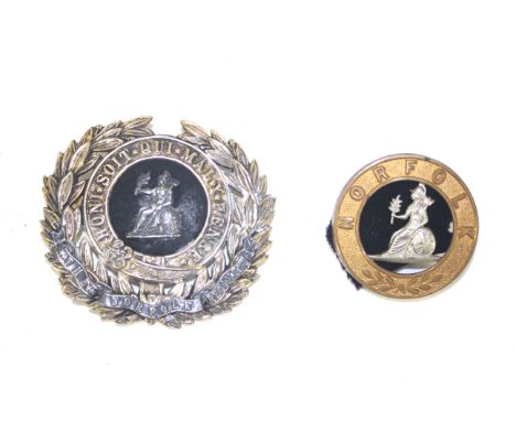 Two Norfolk Regiment post 1881 helmet plate centres O.R. and Officers example AF