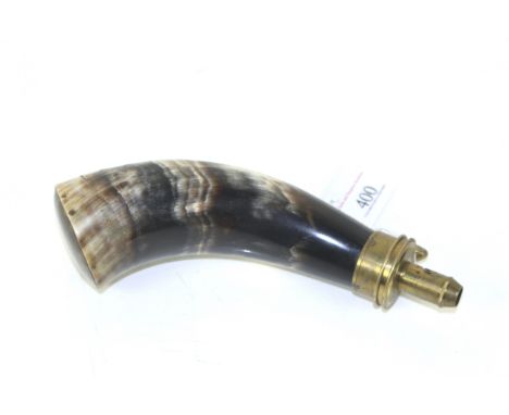 A fine powder horn flask marked James Dixon & Sons Sheffield, improved patent 