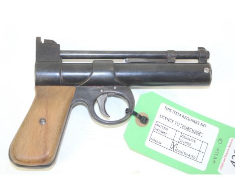 A Webley & Scott .177 Cal Junior air pistol, post war with batch no. 410 NB. bespoke wooden grips have been fitted.
As a post
