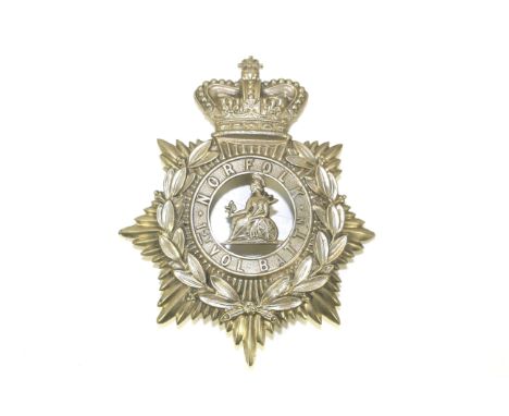 A Norfolk Regiment 1st Volunteer Battalion white metal Home Service helmet plate 
