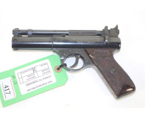 A Webley Premier .177 Cal air pistol, batch 398 and Code A. In overall good condition with undamaged brown grips.&nbsp; As a 