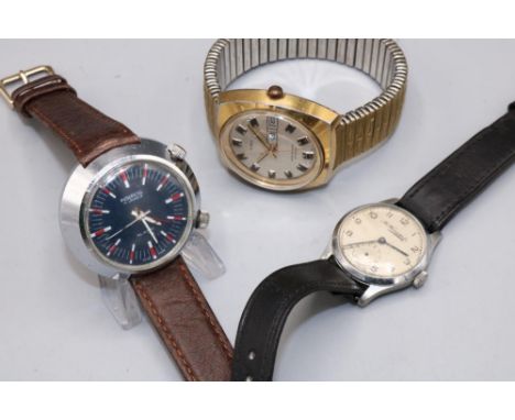 Thos. Russell &amp; Son stainless steel wristwatch, signed silvered dial, subsidiary seconds, unsigned 15 jewel movement no. 