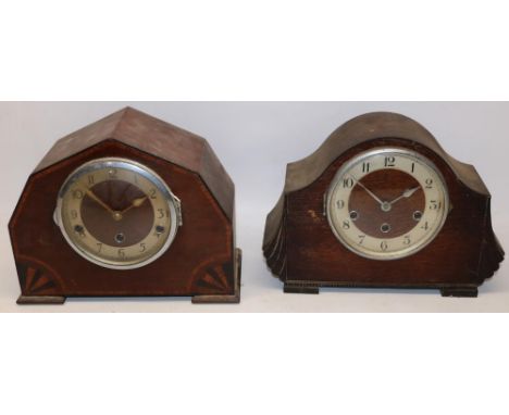 Norland Art Deco inlaid walnut mantel clock, chrome bezel enclosing silvered Arabic chapter ring,  signed three train Westmin