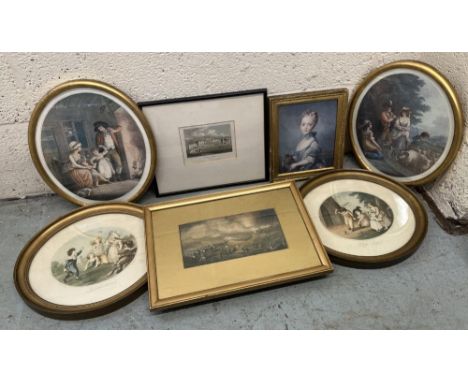 Collection of prints incl; engraving of Nostel Priory, Baxter print 'Charge of the British Troops on the road to Windlesham' 