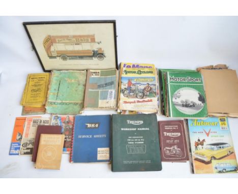 Collection of automobile related magazines and vintage workshop/instruction manuals to include Triumph Trident 750cc 3 cylind