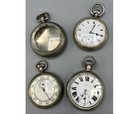 Cyma for G.W.R. nickel keyless pocket watch, signed white enamel Roman dial, signed movement, D54.8mm; DF &amp; C for L.M.S. 