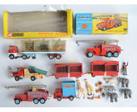 Collection of vintage Corgi Toys diecast Chipperfield's Circus model vehicles to incl. 1139 Chipperfield's Menagerie Scammel 