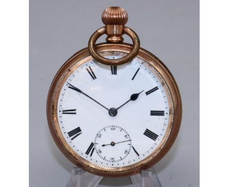 Williamson rolled gold keyless pocket watch, white enamel Roman dial with subsidiary seconds, Dennison Star case no. 83312, W