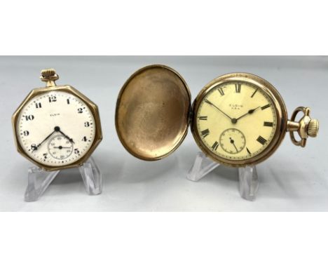 Elgin rolled gold hunter keyless pocket watch, signed white enamel Roman dial, B. &amp; B. case no. 11080234, signed Grade 29