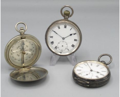 Buren silver keyless pocket watch, white enamel Roman dial with subsidiary seconds, hinged case back London Import Mark 1913 