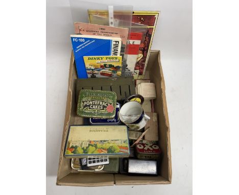 Cadbury  'A Souvenir of Bournville' confectionary tin, other confectionary tins, tobacco tins, locomotive lapel badges, Natio