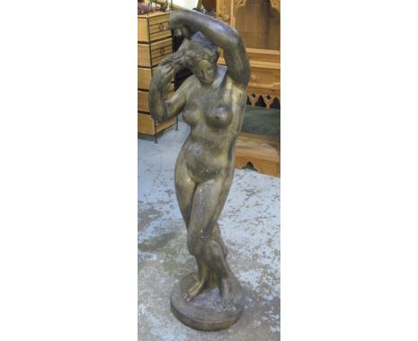 Painted composition garden sculpture of a naked female, H118cm 